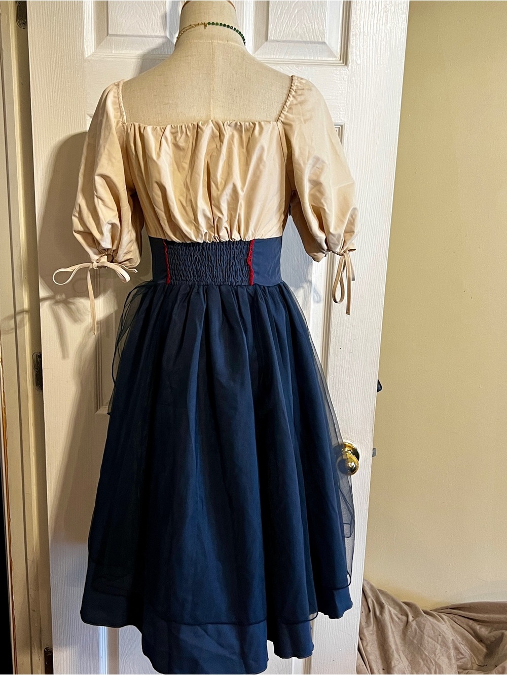 New Women’s Blue Cream Lolita Fairest Coquette Cosplay Milkmaid Retro Dress XS-S - Picture 6 of 11